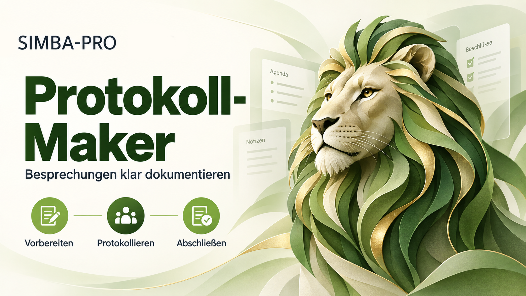 SIMBA-PRO Protokoll-Maker mit einem grünen Löwen
