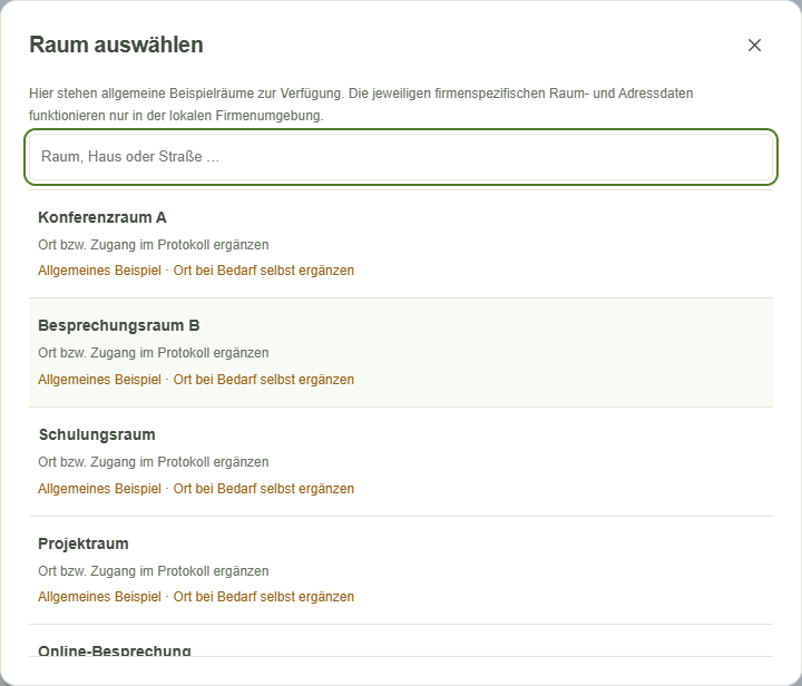 Allgemeine Raumbeispiele ohne Firmenanschriften
