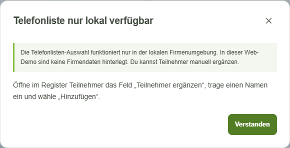 Der Hinweis anstelle einer Firmen-Telefonliste